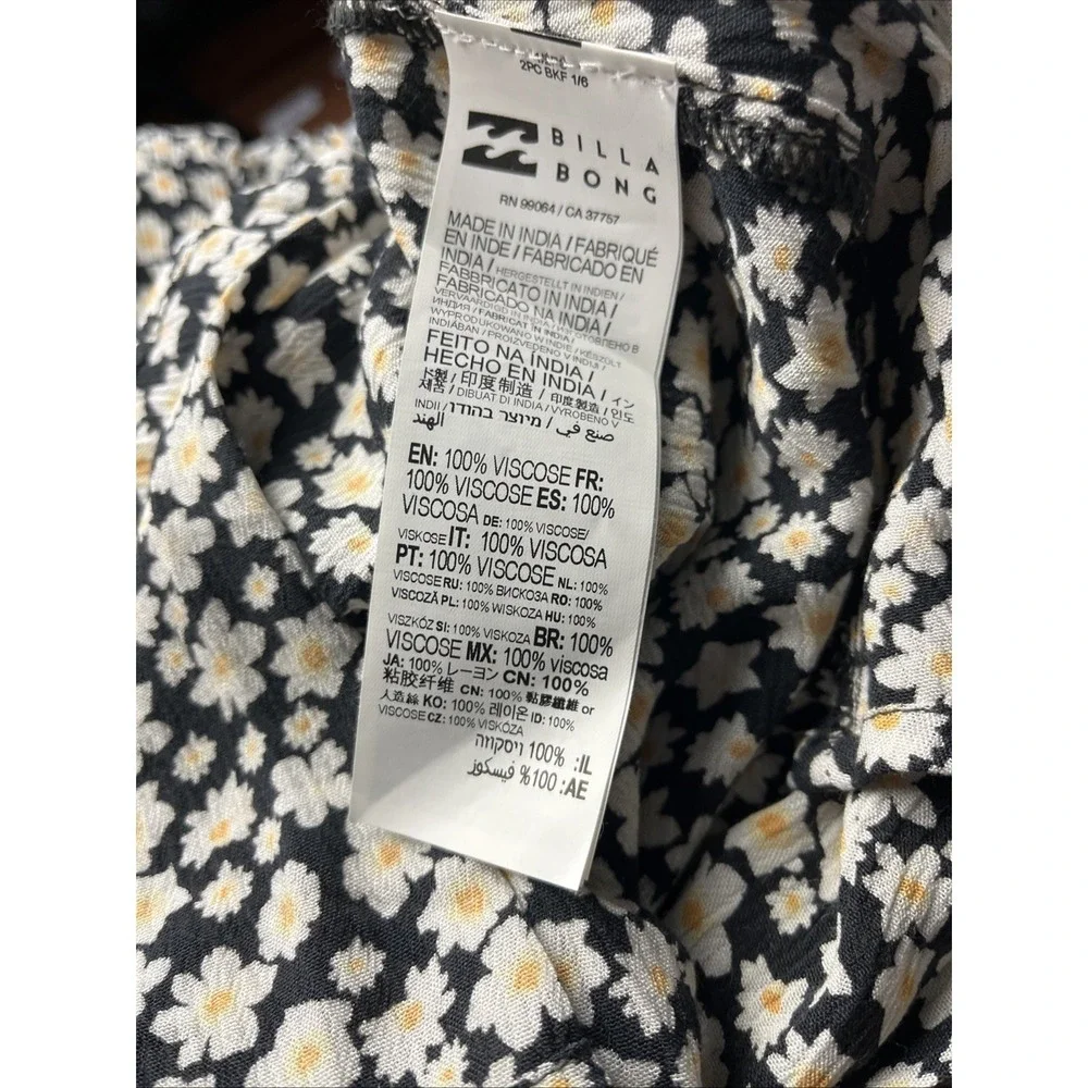 Billabong Dress Secret Wish Womens M Black Ditsy Floral‎ Mini Balloon Sleeve New
